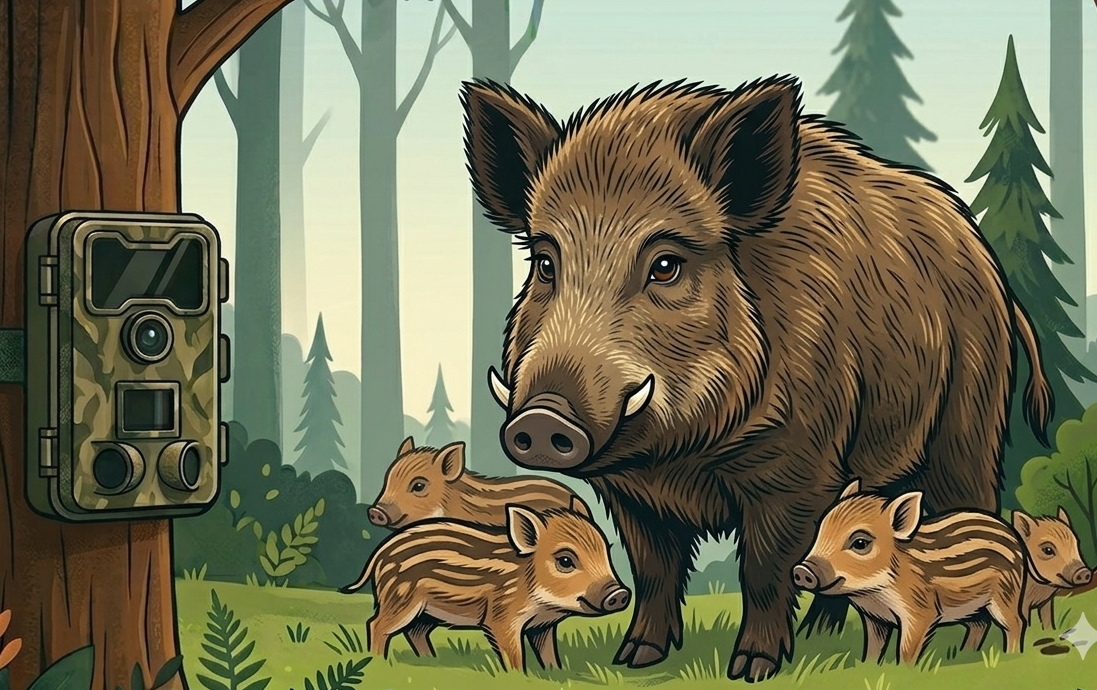 Wildschweine mit Nachwuchs auf unseren Fl&auml;chen